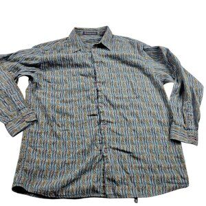 Jhane Barnes Shirt Mens Large Geometric Woven Abstract Button Up Long Sleeve
